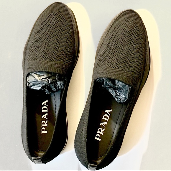 Prada Men’s Twill Mouline Knit Slip-Ons - Black - Picture 8 of 12